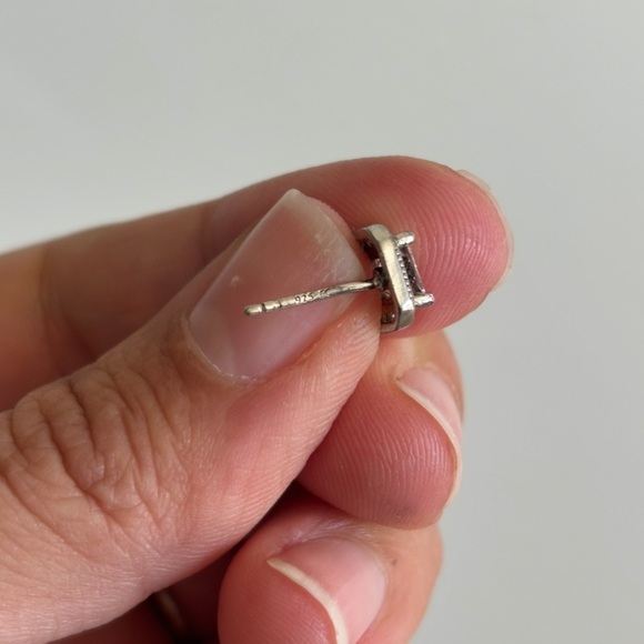 925 Silver Princess Cut CZ Stud Earrings for Women Square Halo Diamond - Picture 4 of 5